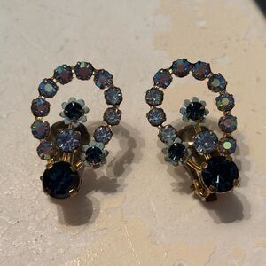 STUNNING Austria Blue Tones Auroras Borealis Clip On Earrings